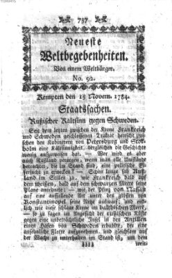 Neueste Weltbegebenheiten (Kemptner Zeitung) Montag 15. November 1784