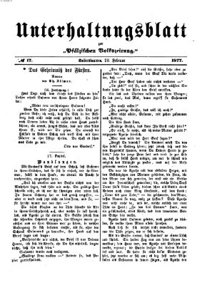 Unterhaltungsblatt zur Kaiserslauterer Zeitung (Pfälzische Volkszeitung) Mittwoch 28. Februar 1877