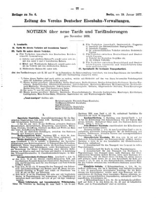 Zeitung des Vereins Deutscher Eisenbahnverwaltungen (Eisenbahn-Zeitung) Freitag 19. Januar 1877