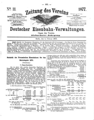 Zeitung des Vereins Deutscher Eisenbahnverwaltungen (Eisenbahn-Zeitung) Montag 5. Februar 1877