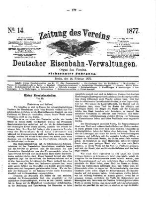 Zeitung des Vereins Deutscher Eisenbahnverwaltungen (Eisenbahn-Zeitung) Freitag 16. Februar 1877