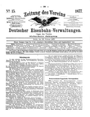 Zeitung des Vereins Deutscher Eisenbahnverwaltungen (Eisenbahn-Zeitung) Montag 19. Februar 1877