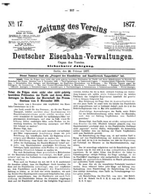 Zeitung des Vereins Deutscher Eisenbahnverwaltungen (Eisenbahn-Zeitung) Montag 26. Februar 1877