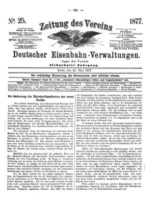 Zeitung des Vereins Deutscher Eisenbahnverwaltungen (Eisenbahn-Zeitung) Montag 26. März 1877