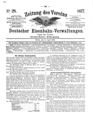 Zeitung des Vereins Deutscher Eisenbahnverwaltungen (Eisenbahn-Zeitung) Montag 9. April 1877