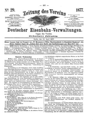 Zeitung des Vereins Deutscher Eisenbahnverwaltungen (Eisenbahn-Zeitung) Freitag 13. April 1877