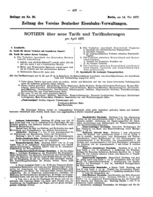 Zeitung des Vereins Deutscher Eisenbahnverwaltungen (Eisenbahn-Zeitung) Montag 14. Mai 1877