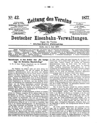 Zeitung des Vereins Deutscher Eisenbahnverwaltungen (Eisenbahn-Zeitung) Freitag 1. Juni 1877