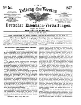 Zeitung des Vereins Deutscher Eisenbahnverwaltungen (Eisenbahn-Zeitung) Freitag 13. Juli 1877