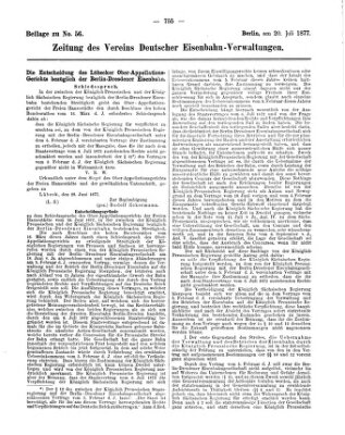 Zeitung des Vereins Deutscher Eisenbahnverwaltungen (Eisenbahn-Zeitung) Freitag 20. Juli 1877