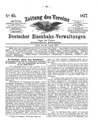 Zeitung des Vereins Deutscher Eisenbahnverwaltungen (Eisenbahn-Zeitung) Montag 20. August 1877