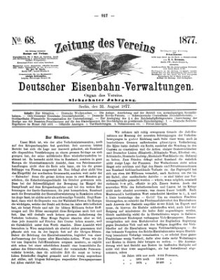 Zeitung des Vereins Deutscher Eisenbahnverwaltungen (Eisenbahn-Zeitung) Freitag 31. August 1877