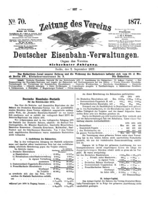 Zeitung des Vereins Deutscher Eisenbahnverwaltungen (Eisenbahn-Zeitung) Freitag 7. September 1877