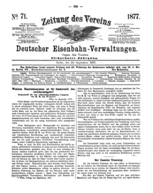 Zeitung des Vereins Deutscher Eisenbahnverwaltungen (Eisenbahn-Zeitung) Montag 10. September 1877