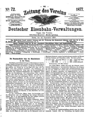 Zeitung des Vereins Deutscher Eisenbahnverwaltungen (Eisenbahn-Zeitung) Freitag 14. September 1877