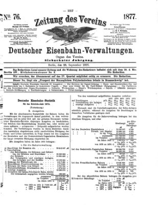 Zeitung des Vereins Deutscher Eisenbahnverwaltungen (Eisenbahn-Zeitung) Freitag 28. September 1877