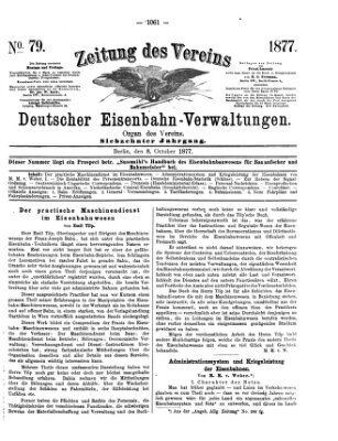 Zeitung des Vereins Deutscher Eisenbahnverwaltungen (Eisenbahn-Zeitung) Montag 8. Oktober 1877