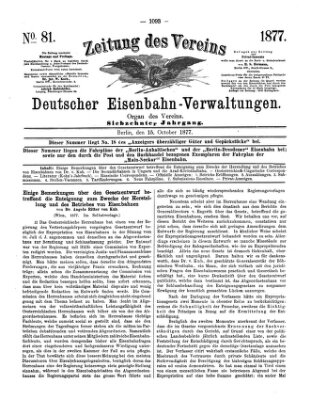 Zeitung des Vereins Deutscher Eisenbahnverwaltungen (Eisenbahn-Zeitung) Montag 15. Oktober 1877