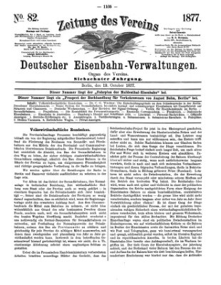 Zeitung des Vereins Deutscher Eisenbahnverwaltungen (Eisenbahn-Zeitung) Freitag 19. Oktober 1877