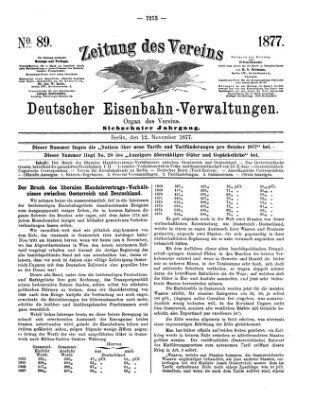 Zeitung des Vereins Deutscher Eisenbahnverwaltungen (Eisenbahn-Zeitung) Montag 12. November 1877