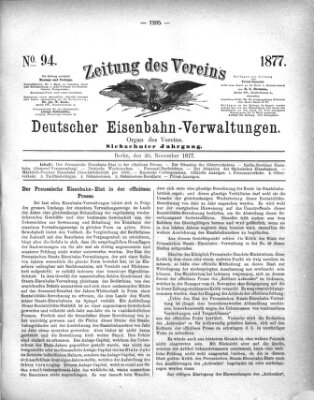 Zeitung des Vereins Deutscher Eisenbahnverwaltungen (Eisenbahn-Zeitung) Freitag 30. November 1877