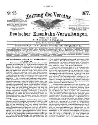 Zeitung des Vereins Deutscher Eisenbahnverwaltungen (Eisenbahn-Zeitung) Montag 3. Dezember 1877