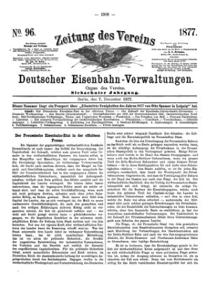 Zeitung des Vereins Deutscher Eisenbahnverwaltungen (Eisenbahn-Zeitung) Freitag 7. Dezember 1877