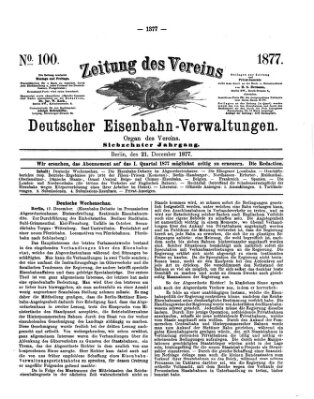 Zeitung des Vereins Deutscher Eisenbahnverwaltungen (Eisenbahn-Zeitung) Freitag 21. Dezember 1877