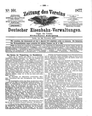 Zeitung des Vereins Deutscher Eisenbahnverwaltungen (Eisenbahn-Zeitung) Montag 24. Dezember 1877