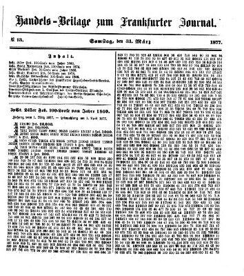 Frankfurter Journal. Handels-Beilage zum Frankfurter Journal (Frankfurter Journal) Samstag 31. März 1877