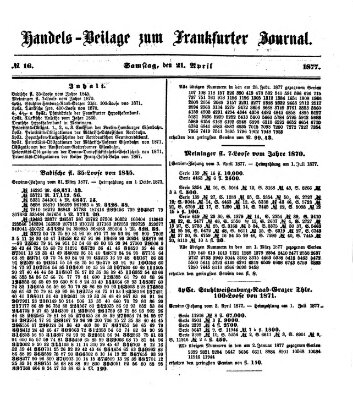 Frankfurter Journal. Handels-Beilage zum Frankfurter Journal (Frankfurter Journal) Samstag 21. April 1877