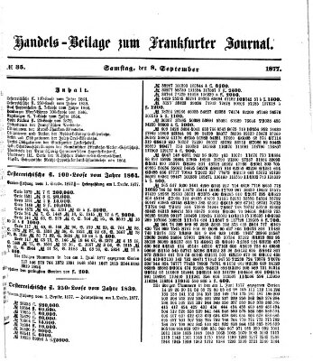 Frankfurter Journal. Handels-Beilage zum Frankfurter Journal (Frankfurter Journal) Samstag 8. September 1877