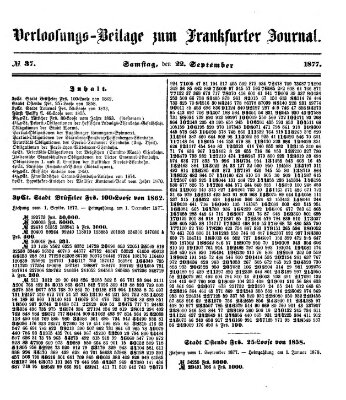 Frankfurter Journal. Verloosungs-Beilage zum Frankfurter Journal (Frankfurter Journal) Samstag 22. September 1877