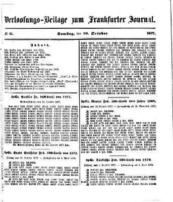 Frankfurter Journal. Verloosungs-Beilage zum Frankfurter Journal (Frankfurter Journal) Samstag 20. Oktober 1877