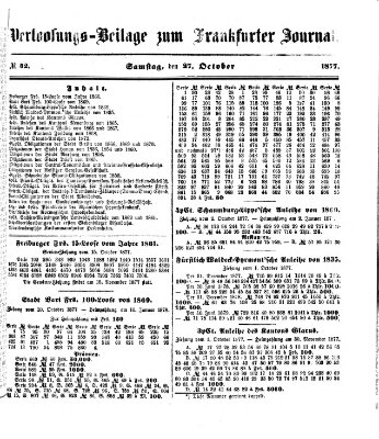 Frankfurter Journal. Verloosungs-Beilage zum Frankfurter Journal (Frankfurter Journal) Samstag 27. Oktober 1877