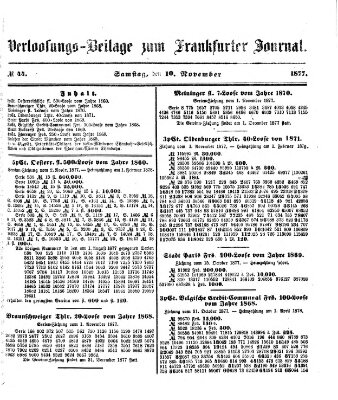 Frankfurter Journal. Verloosungs-Beilage zum Frankfurter Journal (Frankfurter Journal) Samstag 10. November 1877