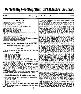 Frankfurter Journal. Verloosungs-Beilage zum Frankfurter Journal (Frankfurter Journal) Samstag 8. Dezember 1877