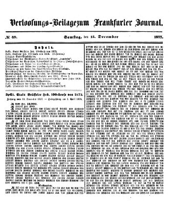 Frankfurter Journal. Verloosungs-Beilage zum Frankfurter Journal (Frankfurter Journal) Samstag 15. Dezember 1877