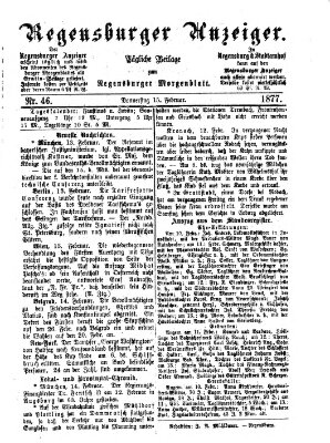 Regensburger Anzeiger Donnerstag 15. Februar 1877