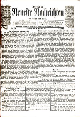 Fürther neueste Nachrichten für Stadt und Land (Fürther Abendzeitung) Samstag 3. Februar 1877