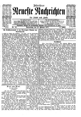 Fürther neueste Nachrichten für Stadt und Land (Fürther Abendzeitung) Donnerstag 22. Februar 1877