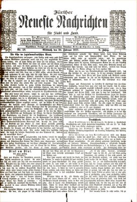 Fürther neueste Nachrichten für Stadt und Land (Fürther Abendzeitung) Mittwoch 28. Februar 1877