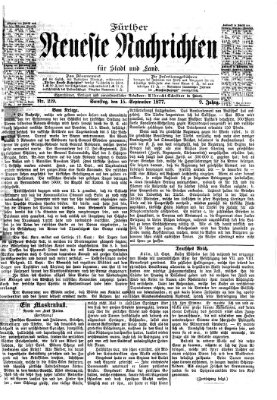 Fürther neueste Nachrichten für Stadt und Land (Fürther Abendzeitung) Samstag 15. September 1877