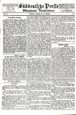 Süddeutsche Presse und Münchener Nachrichten (Süddeutsche Presse) Samstag 10. Februar 1877