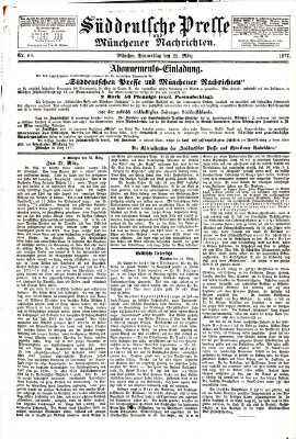 Süddeutsche Presse und Münchener Nachrichten (Süddeutsche Presse) Donnerstag 22. März 1877