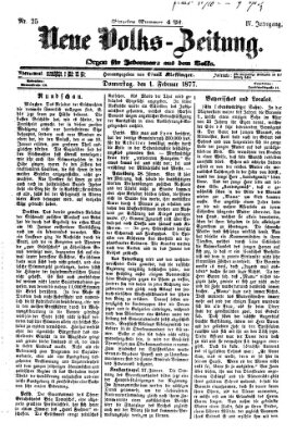 Neue Volks-Zeitung Donnerstag 1. Februar 1877