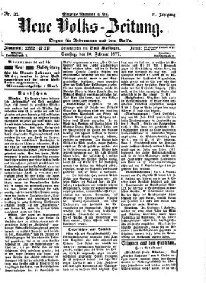 Neue Volks-Zeitung Samstag 10. Februar 1877