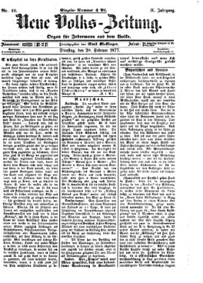 Neue Volks-Zeitung Dienstag 20. Februar 1877