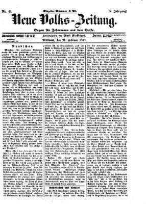 Neue Volks-Zeitung Mittwoch 21. Februar 1877