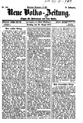 Neue Volks-Zeitung Dienstag 28. August 1877